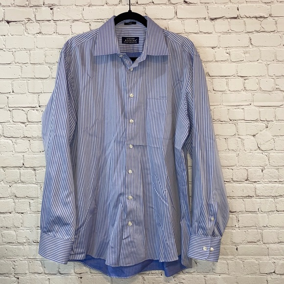 Steven Azzolina Classic Blue Striped Button Down Long Sleeve Dress Shirt - Picture 1 of 5